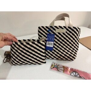 Parker & Hyde Woven Neoprene Mini Tote Set Black Cream Stripe WMT-HBLK New